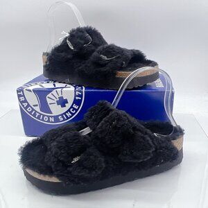 Birkenstock Arizona Big Buckle Shearling Teddy Black Platform Sandal EU 40 Women